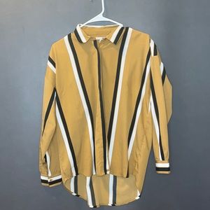 Amuse society mustard striped button up blouse